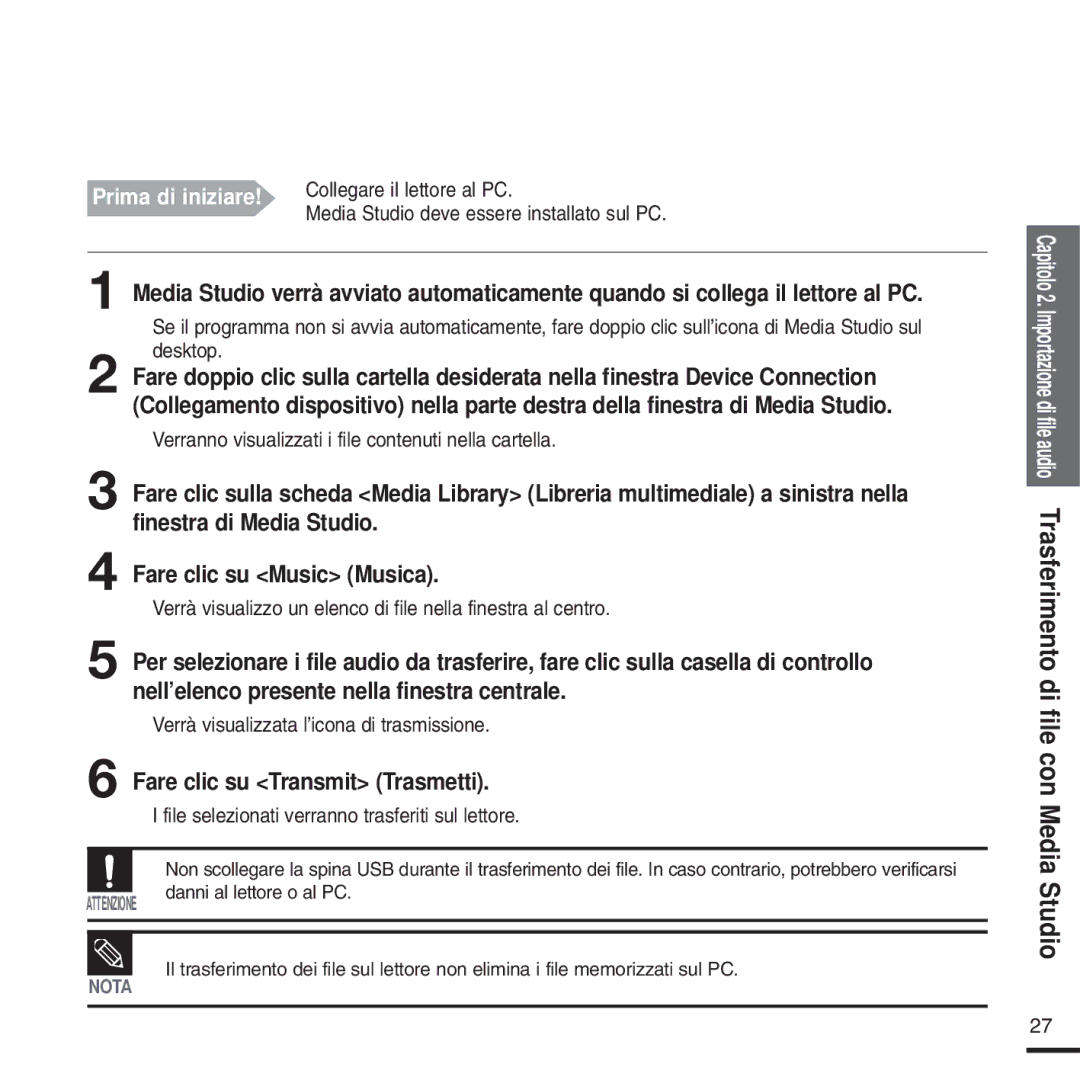 Samsung YP-U2XB/ELS, YP-U2ZW/ELS, YP-U2QW/ELS, YP-U2XW/ELS, YP-U2QB/ELS, YP-U2ZB/ELS Fare clic su Transmit Trasmetti, Studio 