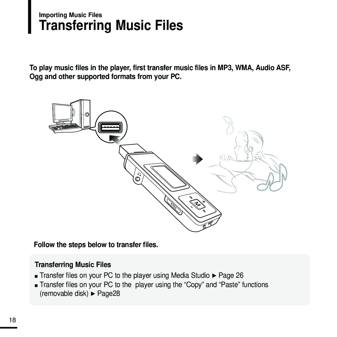 Samsung YP-U2RQB/XEE, YP-U2ZW/ELS, YP-U2RQB/XEF, YP-U2RZB/XEF, YP-U2RZB/ELS, YP-U2RQB/ELS, YP-U2ZB/ELS Transferring Music Files 