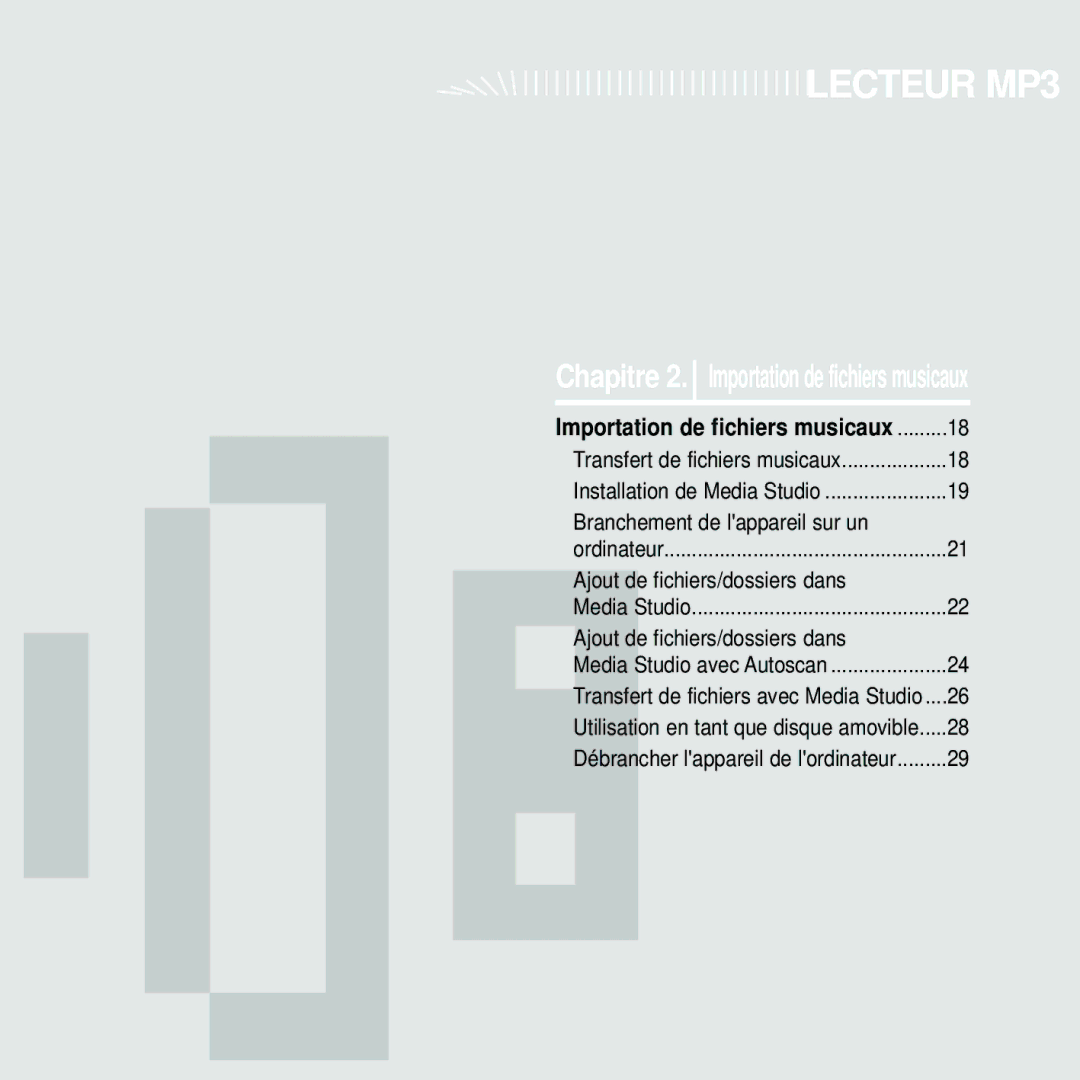 Samsung YP-U2RZB/ELS, YP-U2ZW/ELS, YP-U2RQB/XEF, YP-U2RZB/XEF, YP-U2RQB/ELS, YP-U2RXB/ELS, YP-U2RXB/XEF manual Lecteur MP3 