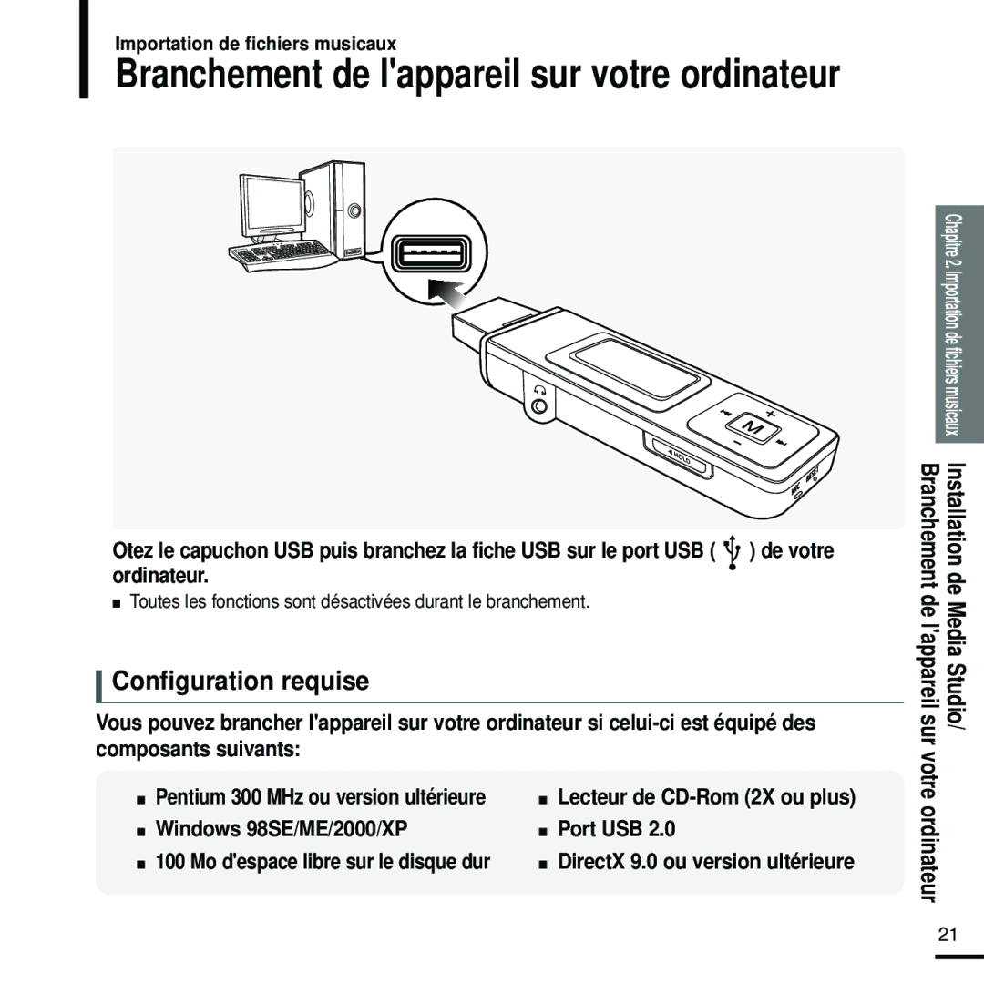 Samsung YP-U2ZW/ELS, YP-U2RQB/XEF, YP-U2RZB/XEF, YP-U2RZB/ELS manual Configuration requise, Windows 98SE/ME/2000/XP Port USB 