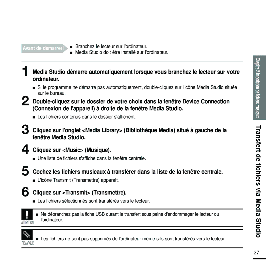 Samsung YP-U2RXB/XEF, YP-U2ZW/ELS, YP-U2RQB/XEF, YP-U2RZB/XEF, YP-U2RZB/ELS Les fichiers contenus dans le dossier saffichent 