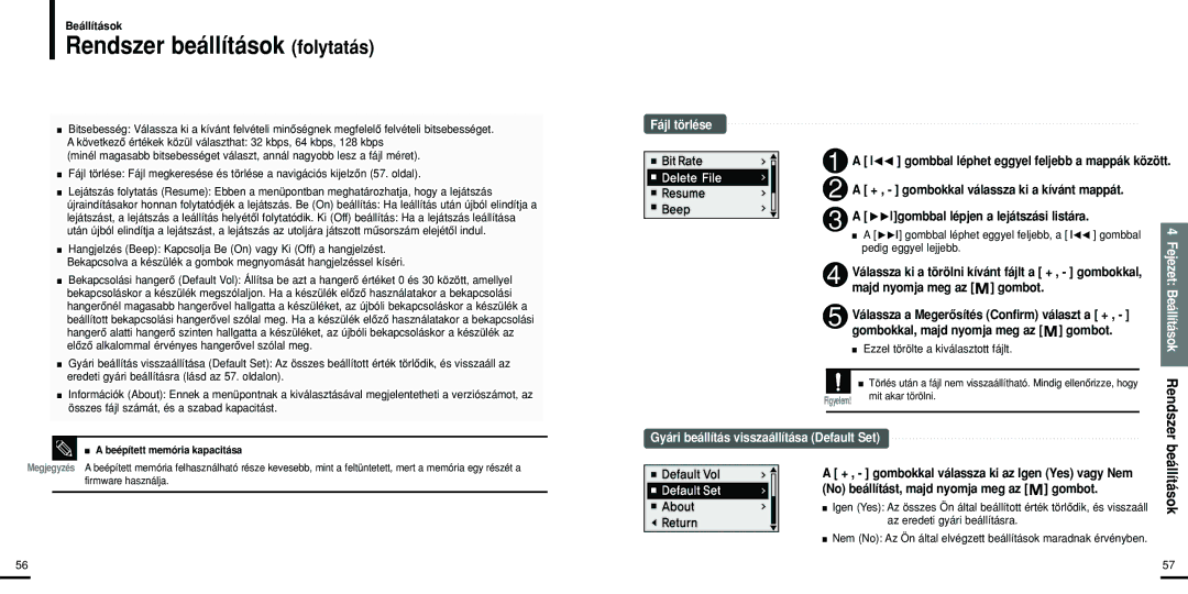 Samsung YP-U2RXB/ELS manual Rendszer beállítások folytatás, ❿❿lgombbal lépjen a lejátszási listára, Pedig eggyel lejjebb 