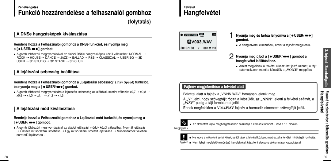 Samsung YP-U2ZW/ELS, YP-U2XW/ELS, YP-U2XB/ELS Hangfelvétel, DNSe hangzásképek kiválasztása, Lejátszási sebesség beállítása 