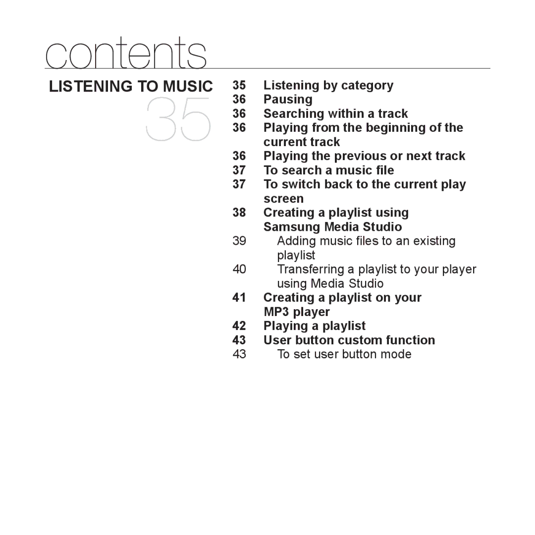 Samsung YP-U3JZL/XEO manual Listening by category, Pausing, Searching within a track, Current track, To search a music ﬁle 