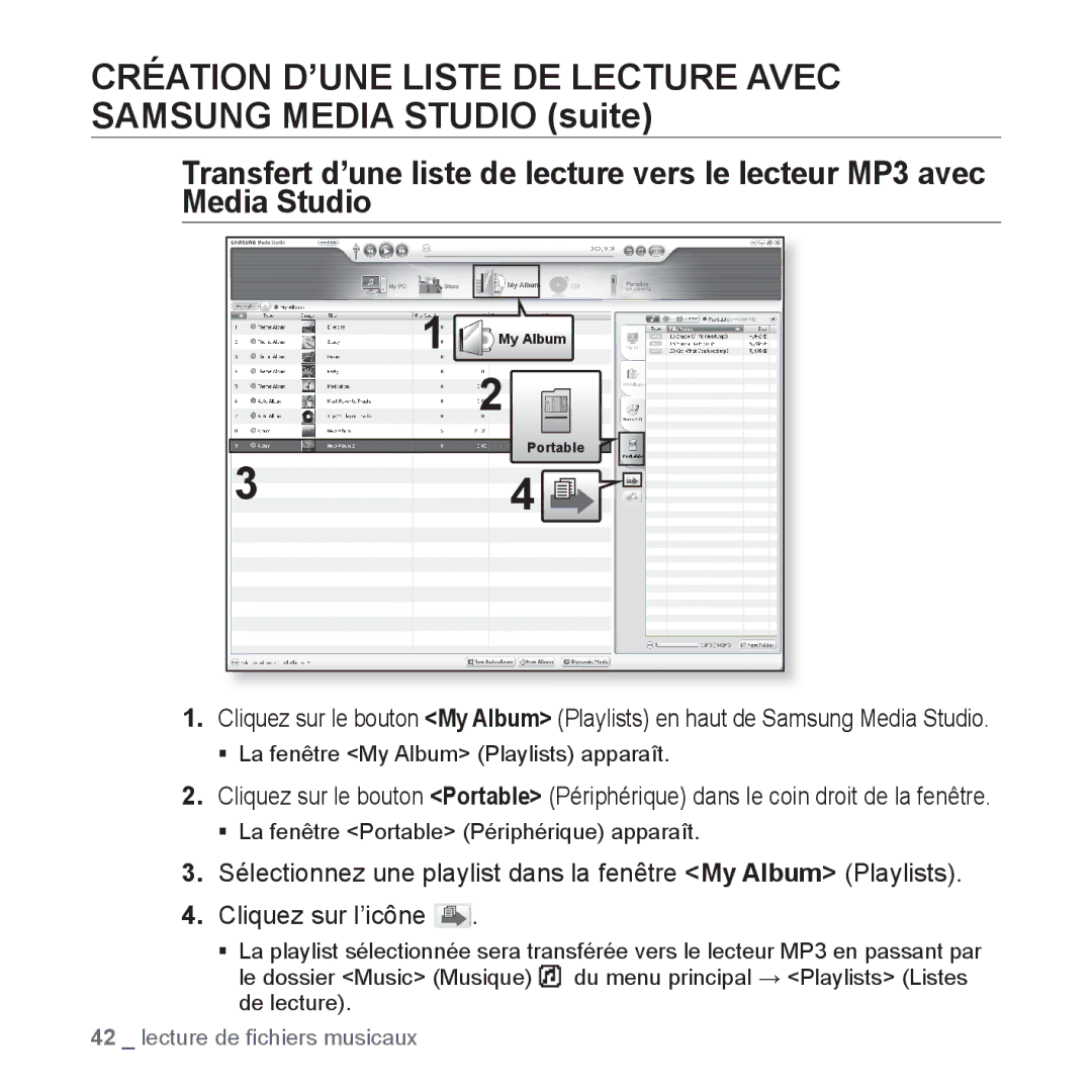 Samsung YP-U3JAW/XEF, YP-U3JZW/XEF, YP-U3JZB/XEF, YP-U3JZP/XEF, YP-U3JAB/XEF manual ƒ La fenêtre Portable Périphérique apparaît 