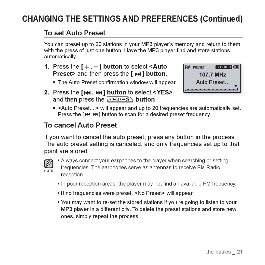 Samsung YP-U3JZW/XEO, YP-U3JZW/XEF, YP-U3JZB/XEF, YP-U3JZP/XEF manual Press the , button to select YES, Then press the button 