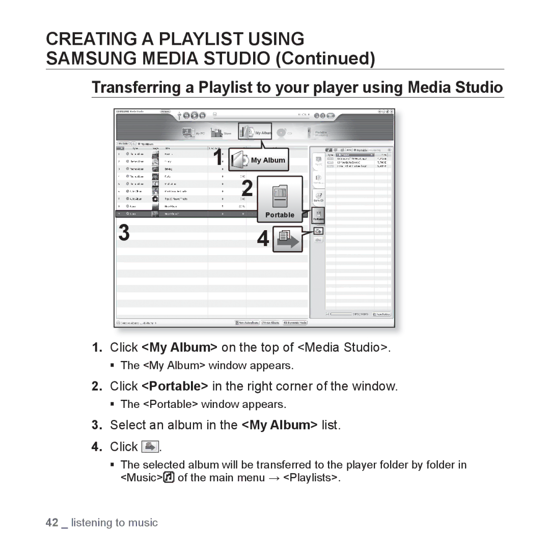 Samsung YP-U3JQW/XEE, YP-U3JZW/XEF, YP-U3JZB/XEF, YP-U3JZP/XEF, YP-U3JAB/XEF, YP-U2RZB/XEF manual Creating a Playlist Using 