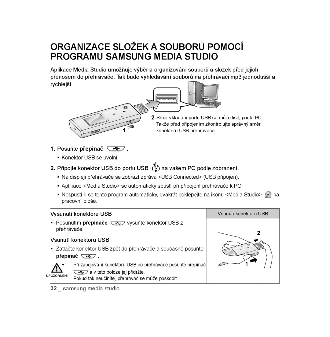 Samsung YP-U3JZL/XEO, YP-U3JZW/XEO, YP-U3JAW/XEO, YP-U3JZG/XEO manual Posuňte přepínač, Přepínač, Této poloze jej přidržte 