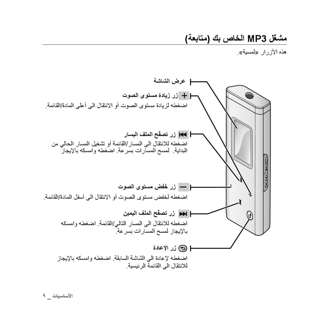 Samsung YP-U3ZL/MEA, YP-U3QB/HAC, YP-U3QG/HAC, YP-U3QB/MEA, YP-U3ZB/AAW, YP-U3ZB/HAC, YP-U3ZW/HAC ةعباتم كب صاخلا MP3 لّغشم 