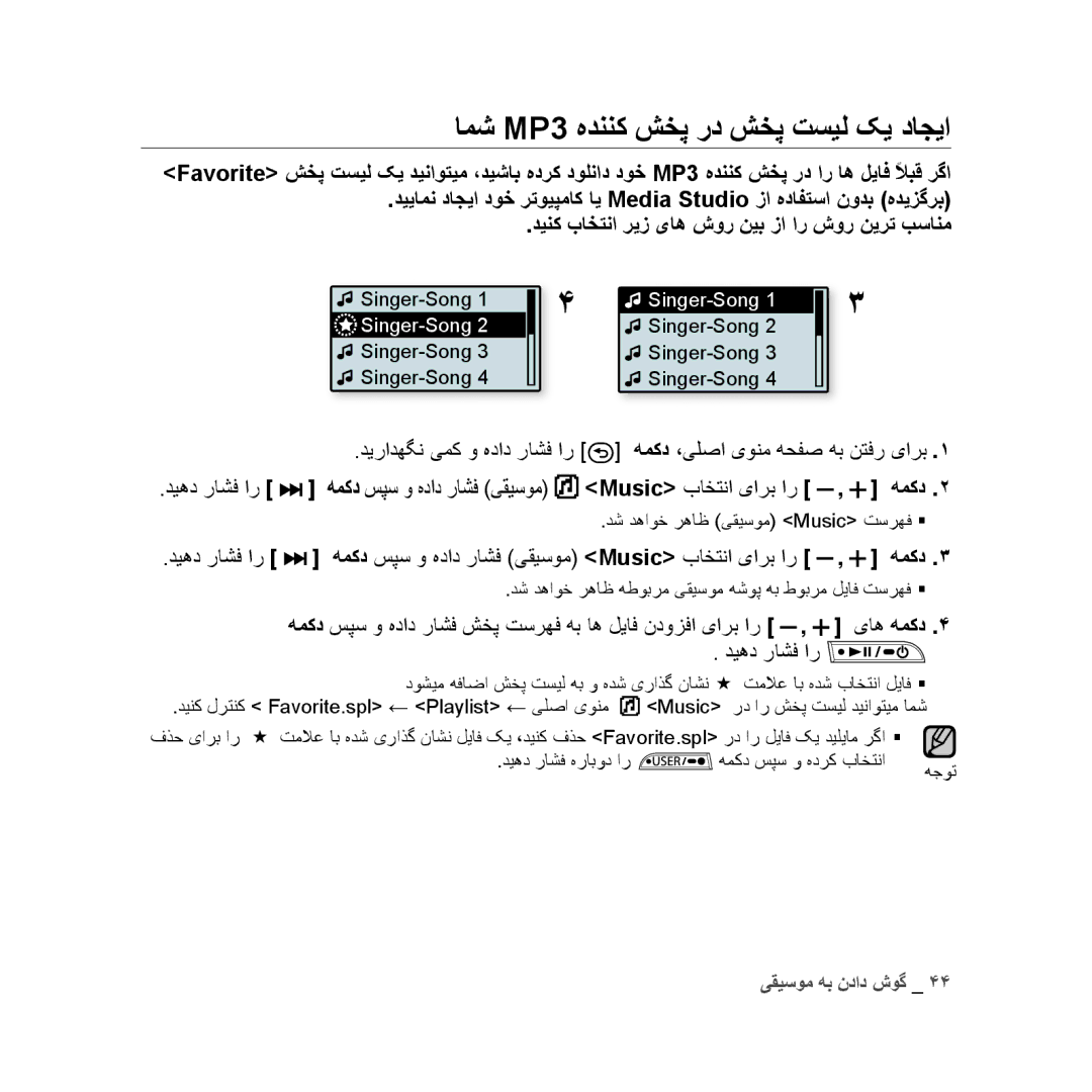 Samsung YP-U3QL/MEA, YP-U3QB/HAC, YP-U3QG/HAC, YP-U3QB/MEA, YP-U3ZB/AAW manual امش MP3 هدننک شخپ رد شخپ تسیل کی داجیا, یاه همکد 