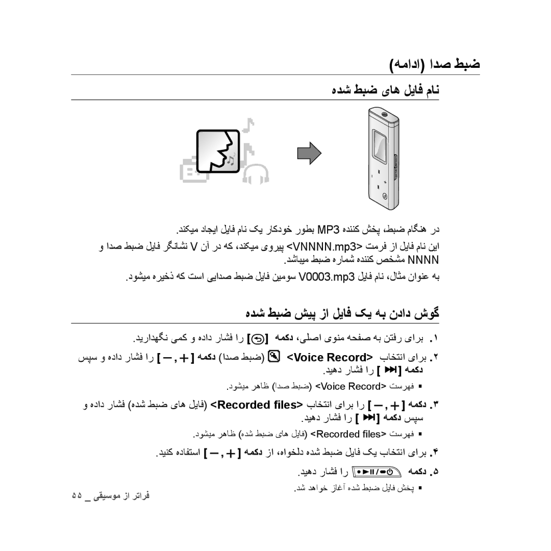 Samsung YP-U3QP/MEA, YP-U3QB/HAC manual هدش طبض یاه لیاف مان, هدش طبض شیپ زا لیاف کی هب نداد شوگ, دیهد راشف ار همکد سپس 