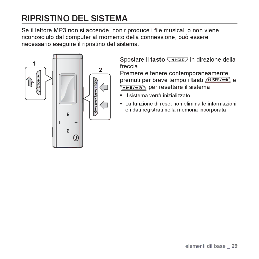 Samsung YP-U3JZP/XET, YP-U3ZB/XET, YP-U3JQL/XET, YP-U3JAW/XET, YP-U3JQW/XET, YP-U3JZL/XET, YP-U3JAB/XET Ripristino DEL Sistema 