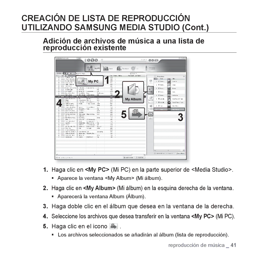 Samsung YP-U3JZB/XEO, YP-U3ZB/XET, YP-U3JQL/XET, YP-U3JZP/XET, YP-U3JQW/XET, YP-U3JZL/XET ƒ Aparecerá la ventana Album Álbum 