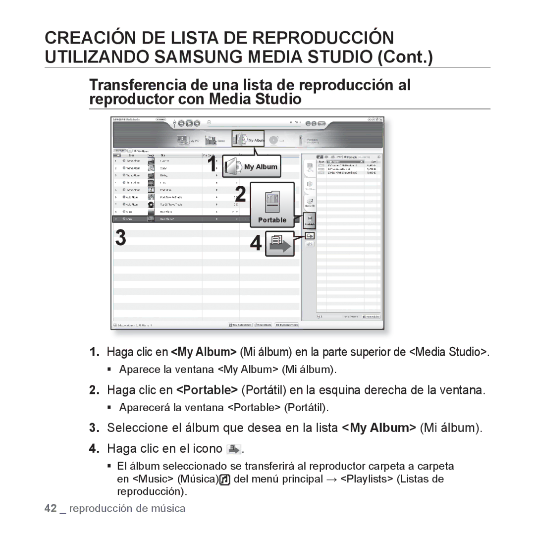 Samsung YP-U3JZL/XEO, YP-U3ZB/XET, YP-U3JQL/XET, YP-U3JZP/XET, YP-U3JQW/XET manual ƒ Aparecerá la ventana Portable Portátil 