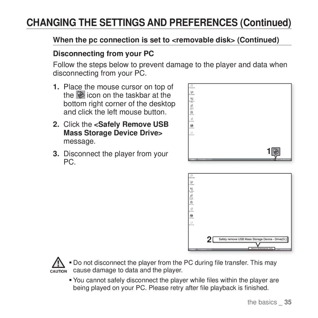 Samsung YP-U4JAU/EDC, YP-U4JQB/XEE, YP-U4JQR/EDC, YP-U4JQU/EDC, YP-U4JAB/EDC, YP-U4JQB/EDC Disconnect the player from your 