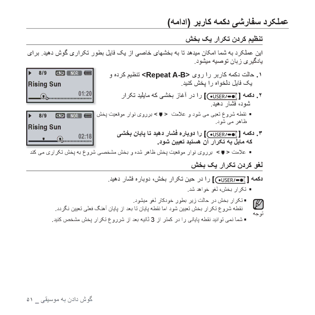 Samsung YP-U4QR/AAW, YP-U4QU/AAW, YP-U4QB/HAC ﻪﻣﺍﺩﺍ ﺮﺑﺭﺎﮐ ﻪﻤﮐﺩ ﯽﺷﺭﺎﻔﺳ ﺩﺮﮑﻠﻤﻋ, ﺪﻴﻫﺩ ﺭﺎﺸﻓ ﻩﺭﺎﺑﻭﺩ ،ﺶﺨﺑ ﺭﺍﺮﮑﺗ ﻦﻴﺣ ﺭﺩ ﺍﺭ ﻪﻤﮐﺩ 