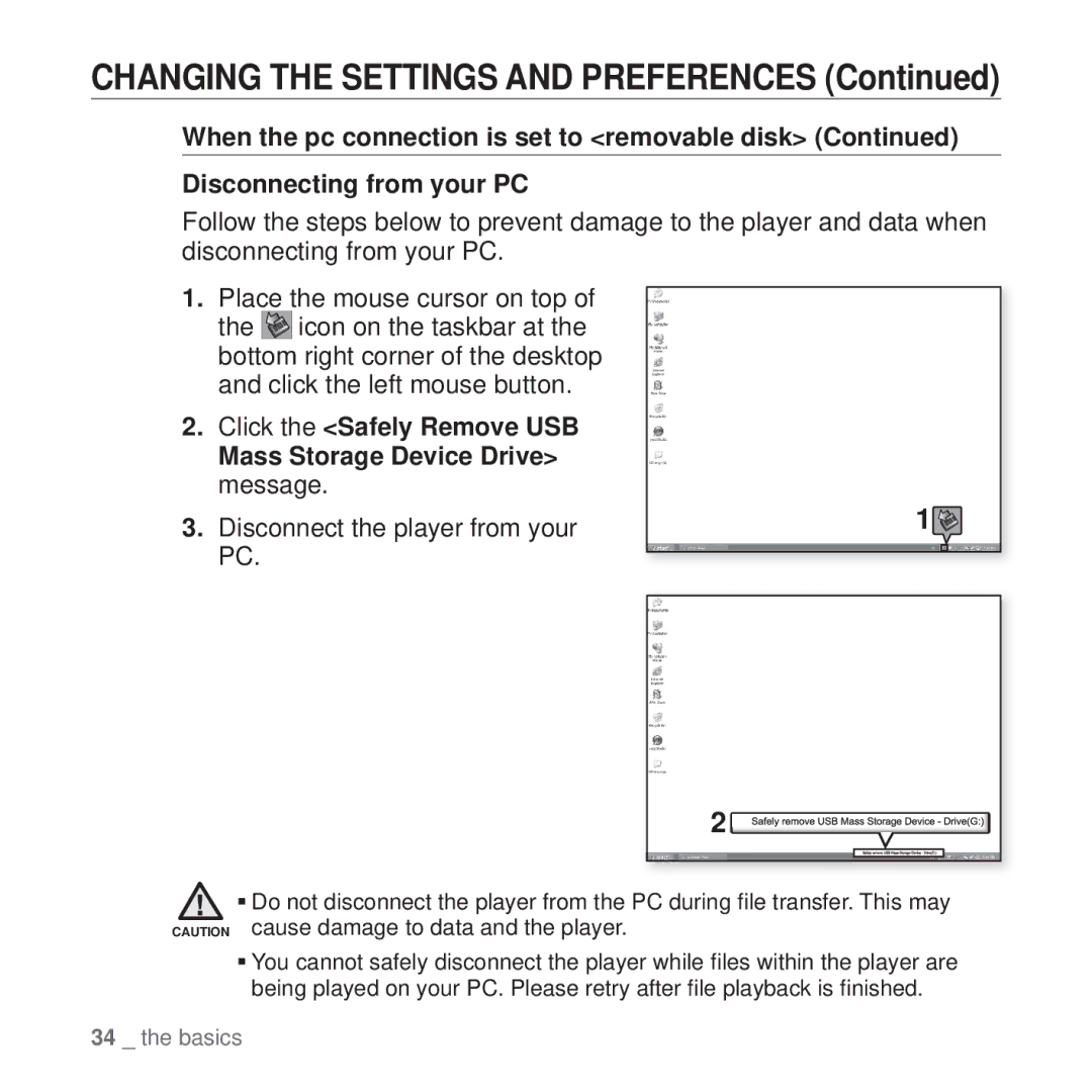 Samsung YP-U4AR/XSV, YP-U4QU/AAW, YP-U4QB/HAC, YP-U4QB/AAW, YP-U4QR/AAW, YP-U4QB/MEA manual Disconnect the player from your 