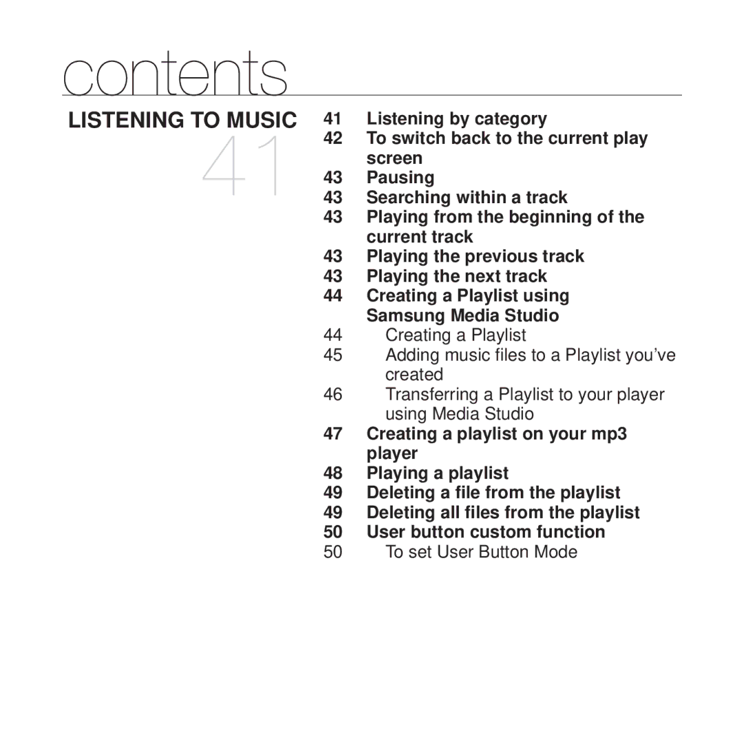 Samsung YP-U4AB/MEA, YP-U4QU/AAW manual Listening by category, Screen, Pausing, Searching within a track, Current track 