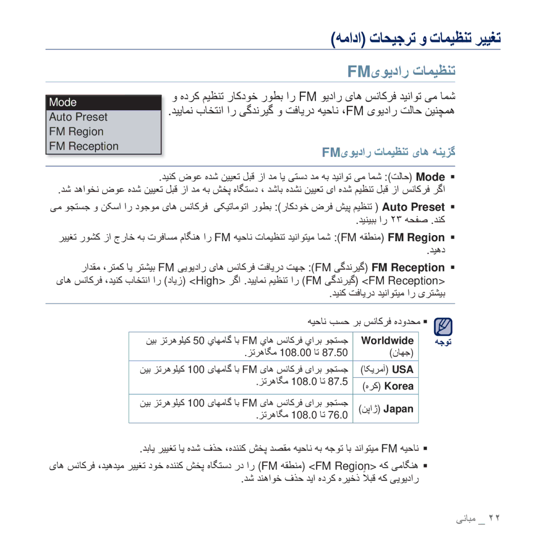 Samsung YP-U5AL/HAC, YP-U5AR/AAW, YP-U5AW/HAC, YP-U5QP/AAW manual ϪϣΩ ΕΎΤϴΟήΗ ϭ ΕΎϤϴψϨΗ ήϴϴϐΗ, FM̵ϮϳΩέ ΕΎϤϴψϨΗ ̵Ύϫ ϪϨϳΰ̳ 