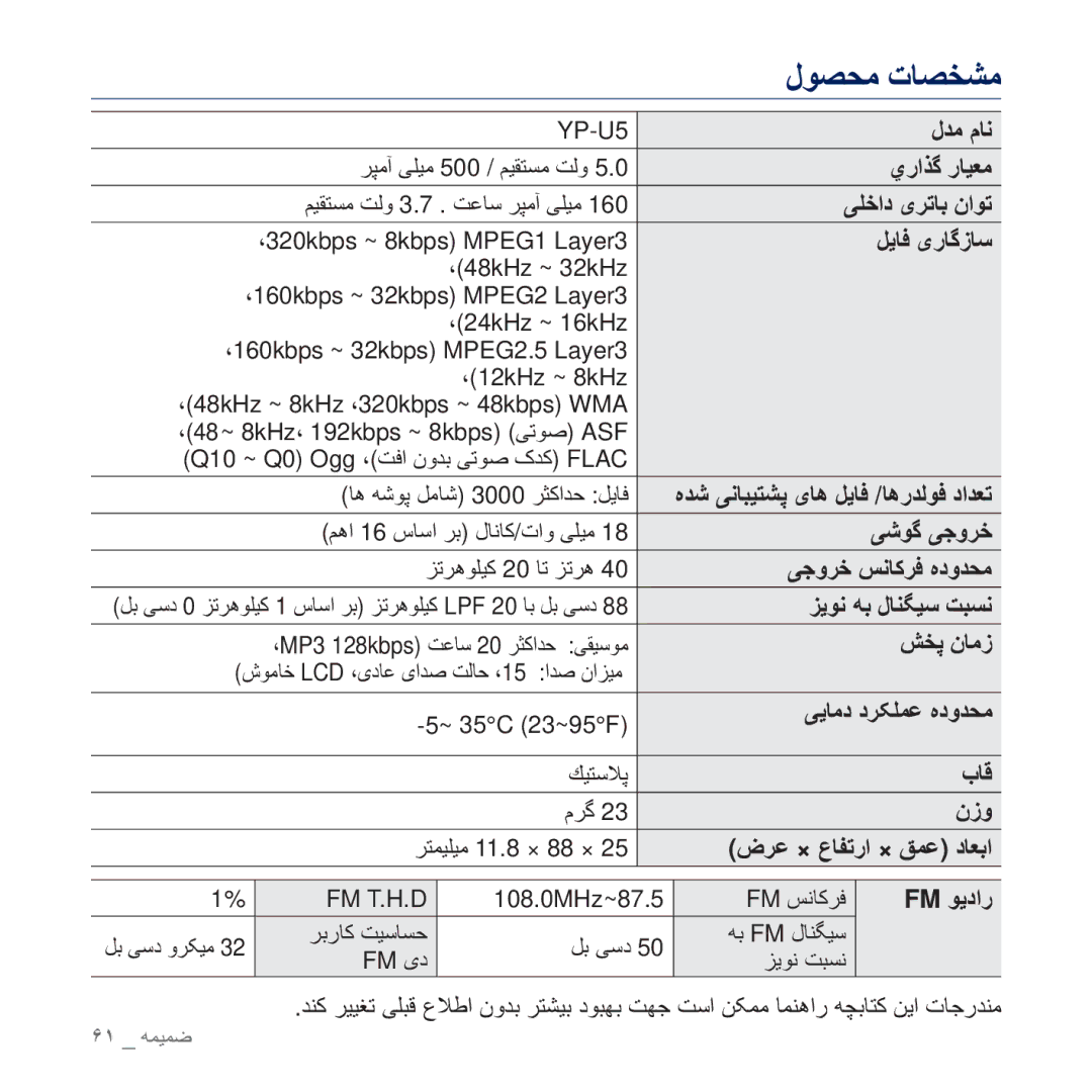 Samsung YP-U5AW/HAC, YP-U5AR/AAW, YP-U5QP/AAW, YP-U5QR/HAC, YP-U5QW/HAC, YP-U5QB/AAW, YP-U5QL/MEA, YP-U5AL/AAW manual ϜϮμΤϣ ΕΎμΨθϣ 