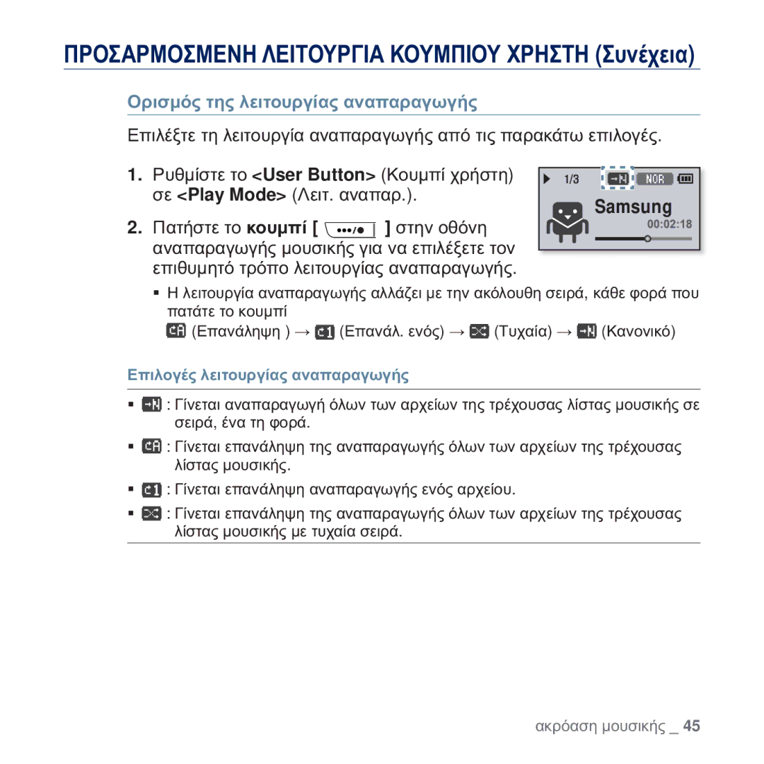 Samsung YP-U5JAB/EDC, YP-U5JAW/EDC, YP-U5JAL/EDC ȄȡȚıȝȩȢ ĲȘȢ ȜİȚĲȠȣȡȖȓĮȢ ĮȞĮʌĮȡĮȖȦȖȒȢ, ǼʌȚȜȠȖȑȢ ȜİȚĲȠȣȡȖȓĮȢ ĮȞĮʌĮȡĮȖȦȖȒȢ 