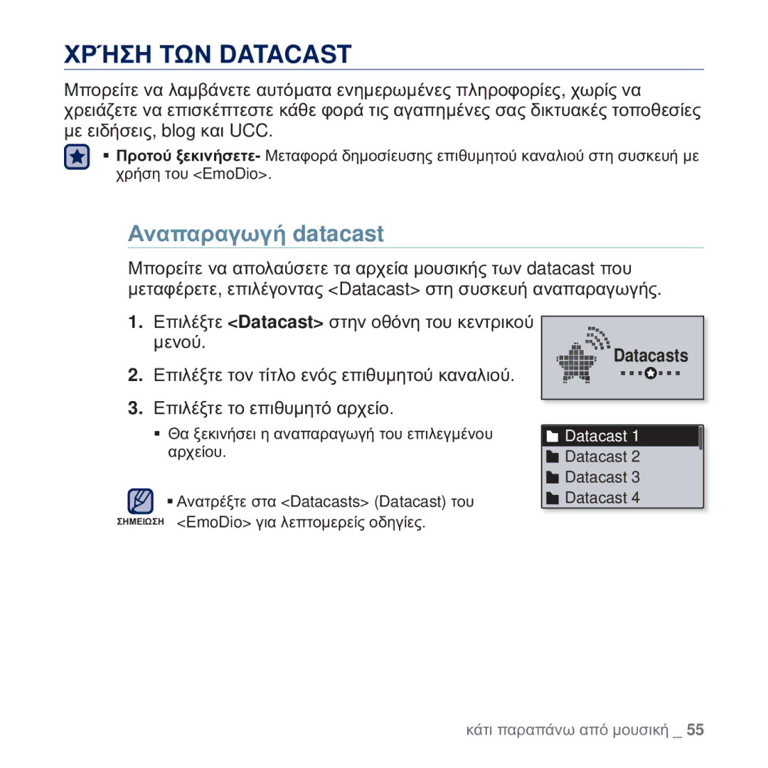 Samsung YP-U5JAB/EDC, YP-U5JAW/EDC, YP-U5JAL/EDC, YP-U5JQR/EDC, YP-U5JQW/EDC manual ȊȇǳȈǾ ȉȍȃ Datacast, ǸȞĮʌĮȡĮȖȦȖȒ datacast 