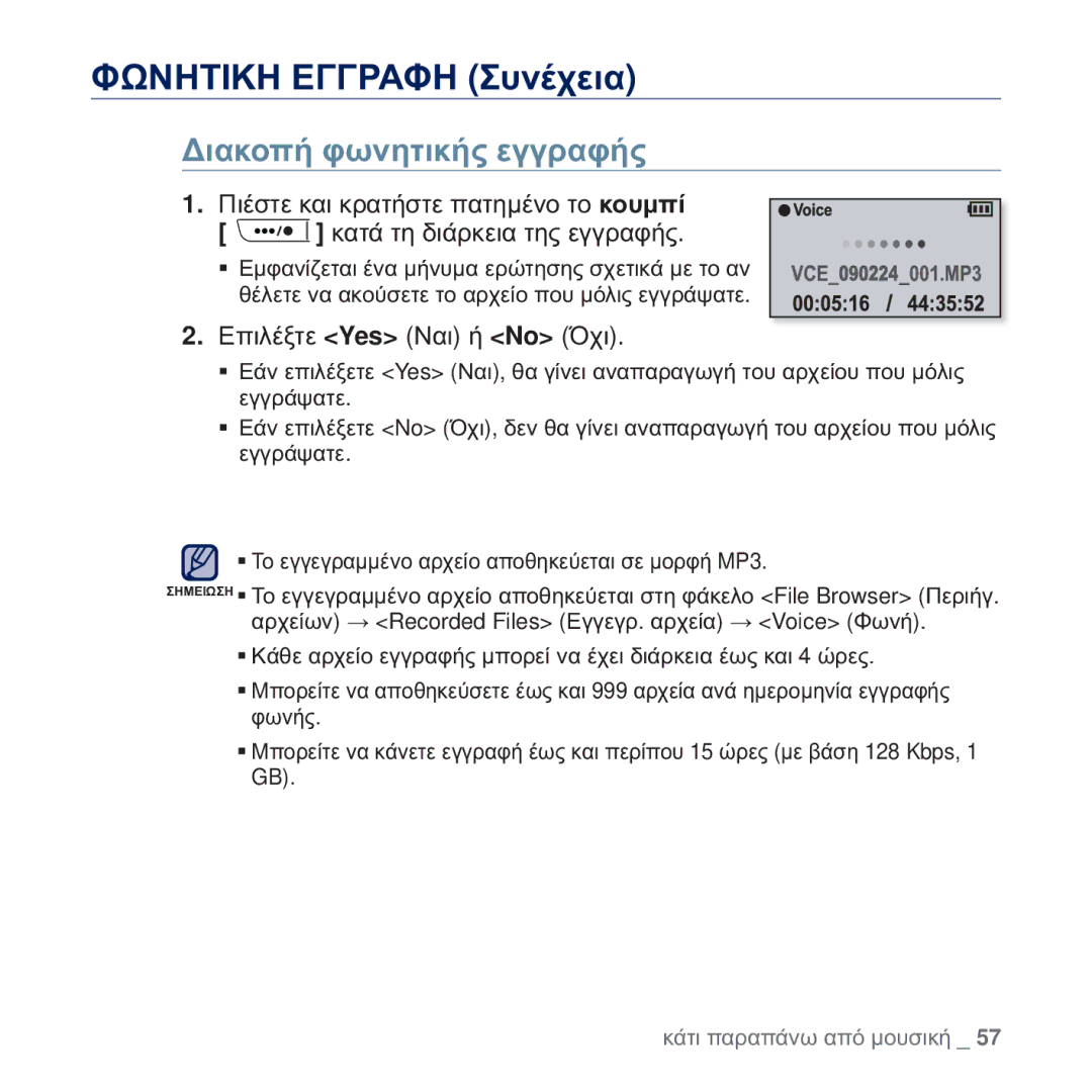 Samsung YP-U5JAL/EDC, YP-U5JAB/EDC, YP-U5JAW/EDC, YP-U5JQR/EDC manual ĬȍȃǾȉǿȀǾ ǼīīȇǹĭǾ ȈȣȞȑȤİȚĮ, ǺȚĮțȠʌȒ ĳȦȞȘĲȚțȒȢ İȖȖȡĮĳȒȢ 