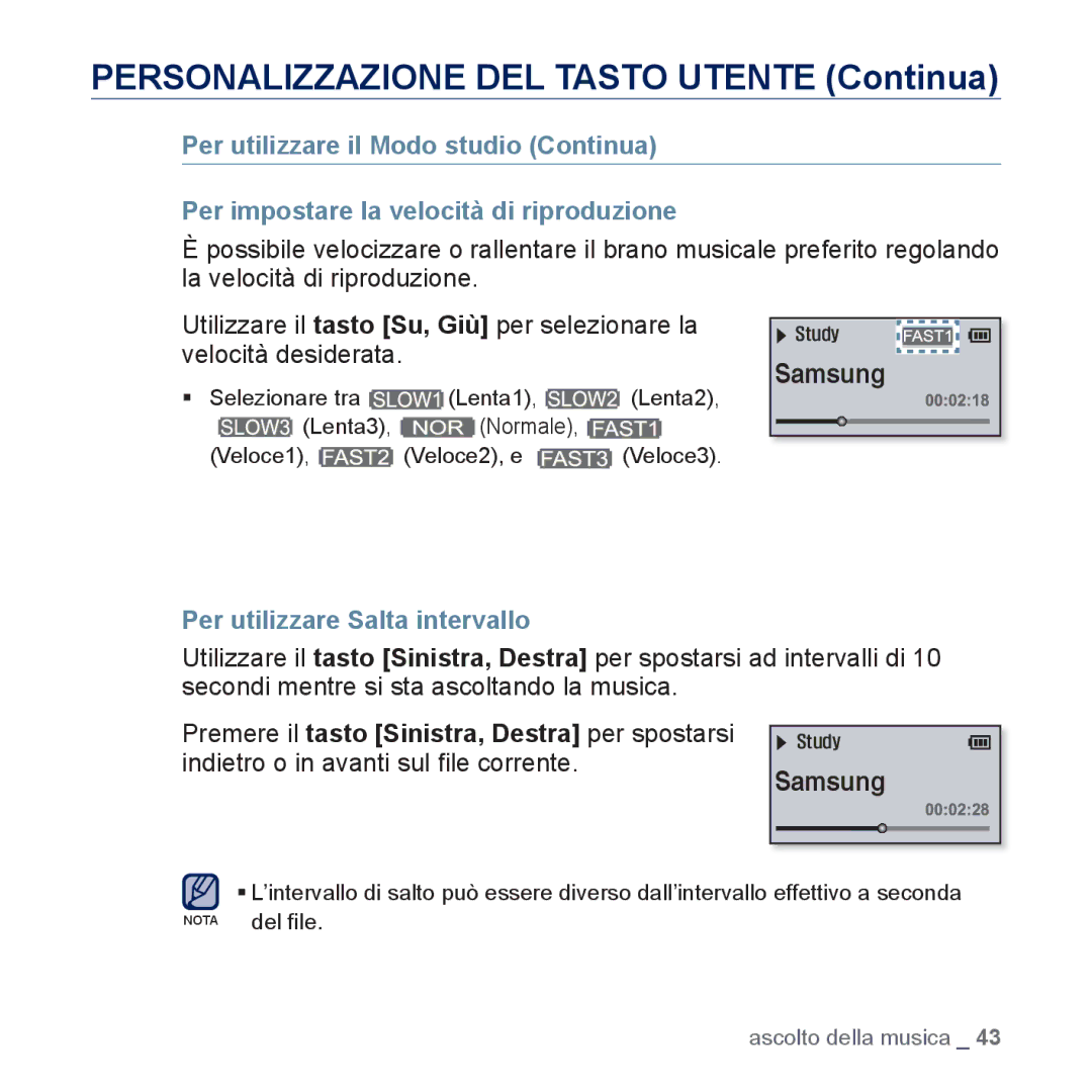 Samsung YP-U5JQB/EDC, YP-U5JAP/EDC, YP-U5JAB/EDC, YP-U5JAW/EDC, YP-U5JAL/EDC, YP-U5JQWH/EDC Per utilizzare Salta intervallo 