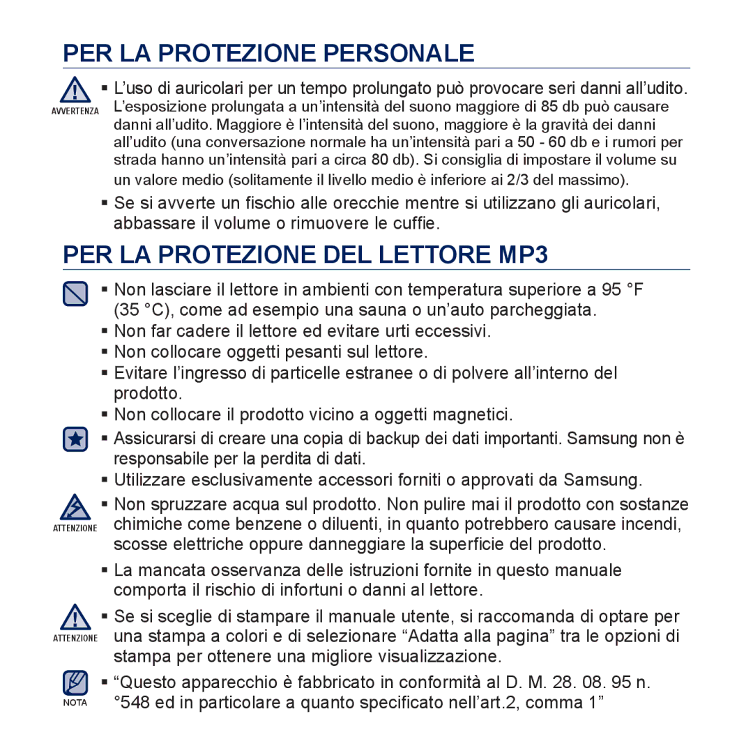 Samsung YP-U5JQWH/EDC, YP-U5JAP/EDC, YP-U5JQB/EDC, YP-U5JAB/EDC, YP-U5JAW/EDC, YP-U5JAL/EDC PER LA Protezione DEL Lettore MP3 