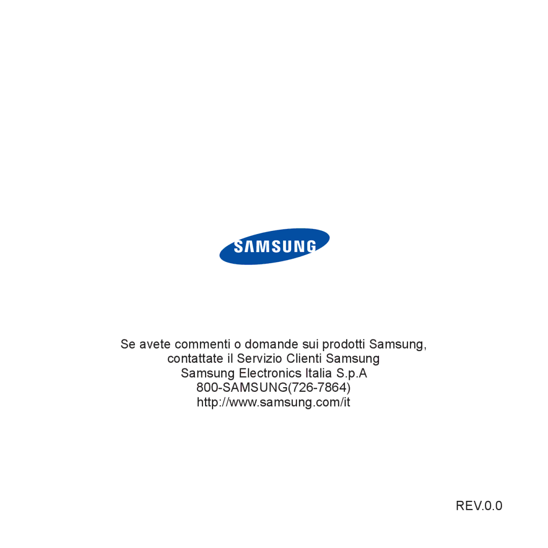 Samsung YP-U5JAB/EDC, YP-U5JAP/EDC, YP-U5JQB/EDC, YP-U5JAW/EDC manual Se avete commenti o domande sui prodotti Samsung REV.0.0 