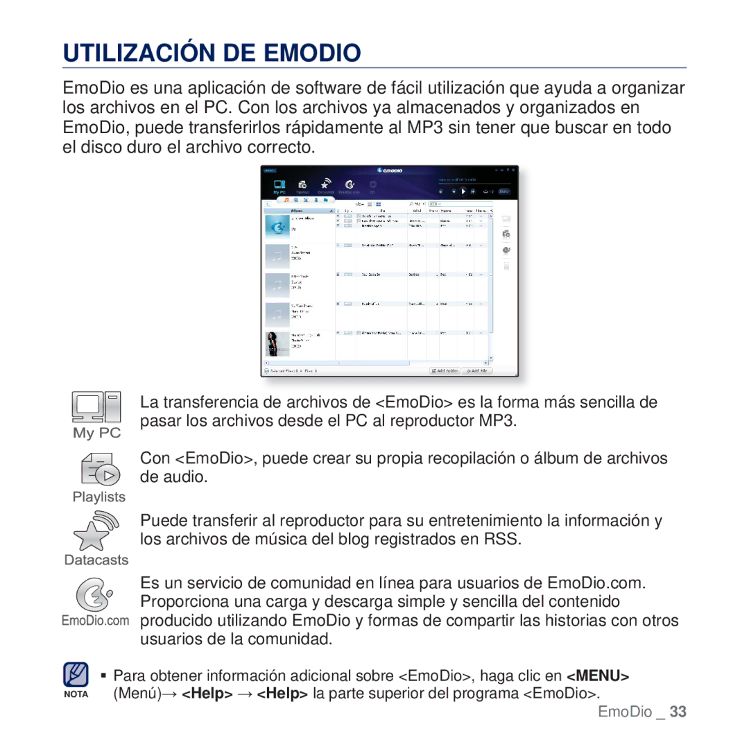 Samsung YP-U5JQB/EDC, YP-U5JAP/EDC, YP-U5JAB/EDC, YP-U5JAW/EDC, YP-U5JAL/EDC, YP-U5JAR/EDC, YP-U5JQR/XEE Utilización DE Emodio 