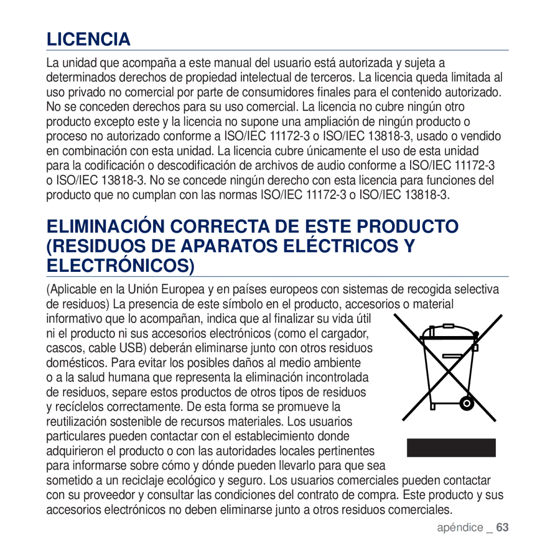 Samsung YP-U5JQW/XEE, YP-U5JAP/EDC, YP-U5JQB/EDC, YP-U5JAB/EDC, YP-U5JAW/EDC, YP-U5JAL/EDC, YP-U5JAR/EDC, YP-U5JQR/XEE Licencia 