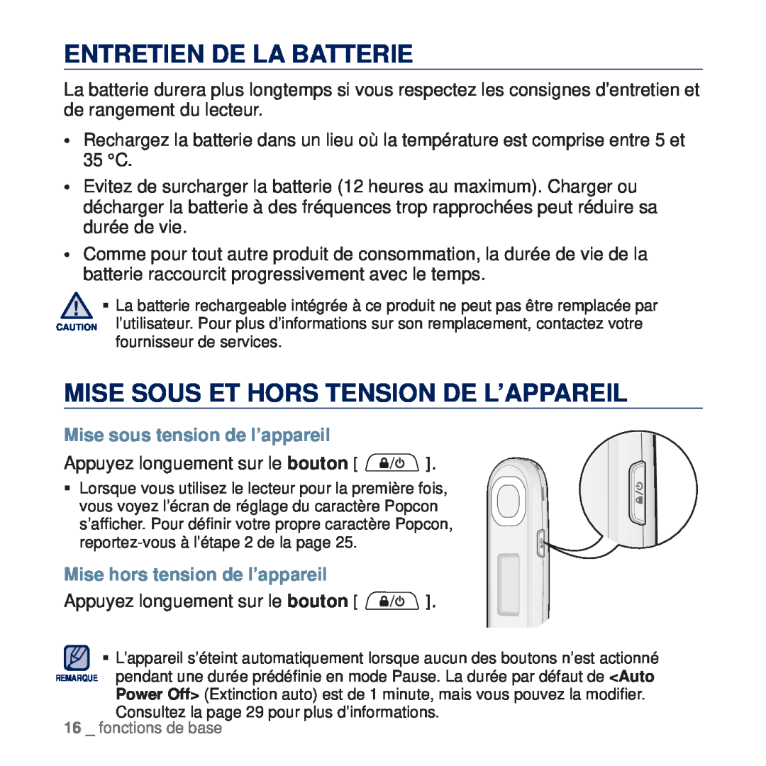 Samsung YP-U5JQR/XEF Entretien De La Batterie, Mise Sous Et Hors Tension De L’Appareil, Mise sous tension de l’appareil 