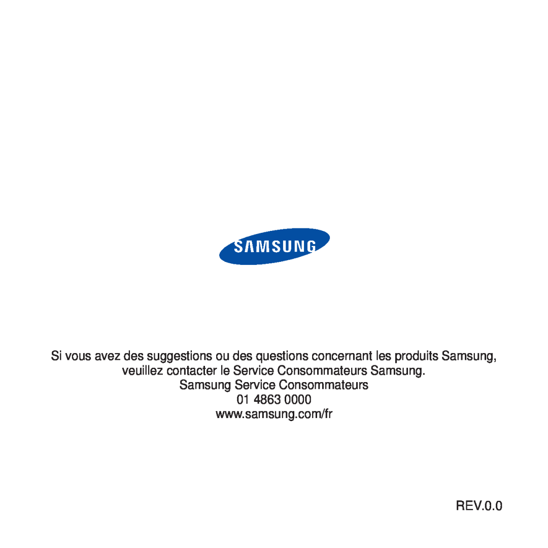 Samsung YP-U5JQL/XEF veuillez contacter le Service Consommateurs Samsung, Samsung Service Consommateurs 01 4863, REV.0.0 