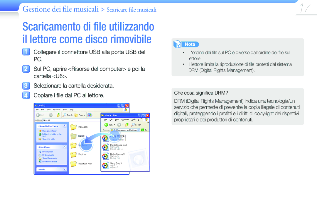 Samsung YP-U6AP/EDC, YP-U6AB/EDC manual Che cosa significa DRM? 