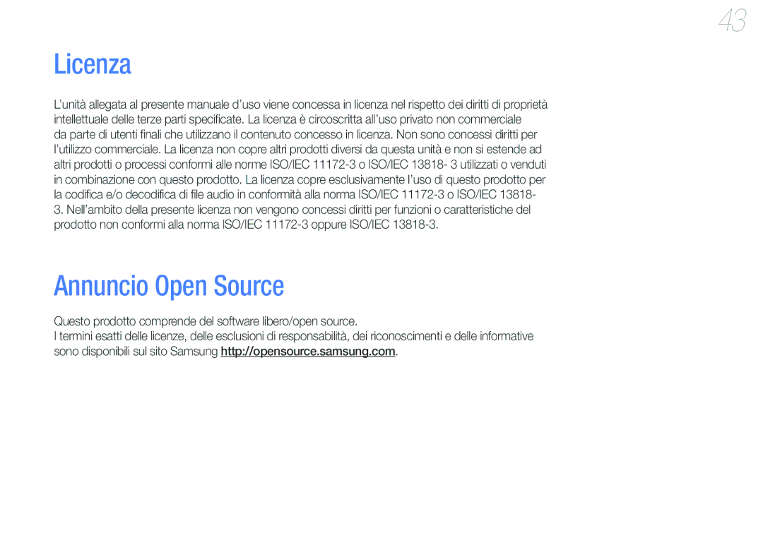 Samsung YP-U6AP/EDC, YP-U6AB/EDC manual Licenza, Annuncio Open Source 