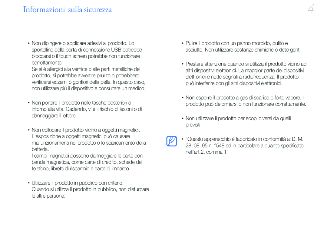 Samsung YP-U6AB/EDC, YP-U6AP/EDC manual Informazioni sulla sicurezza 