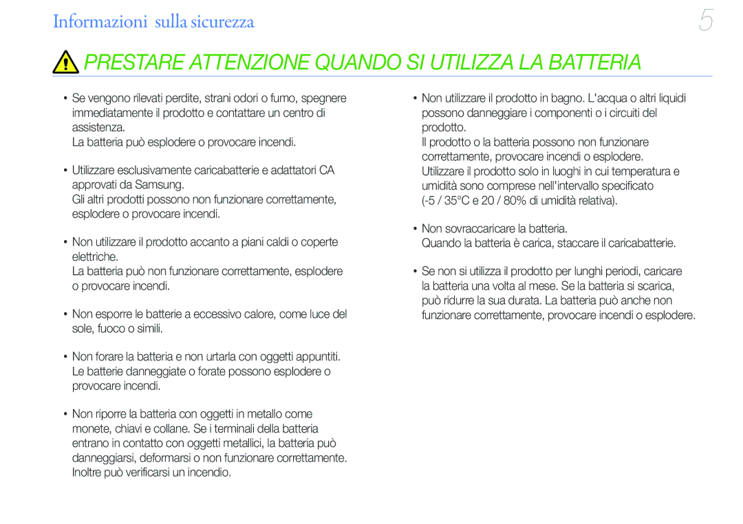 Samsung YP-U6AP/EDC, YP-U6AB/EDC manual Prestare Attenzione Quando SI Utilizza LA Batteria 