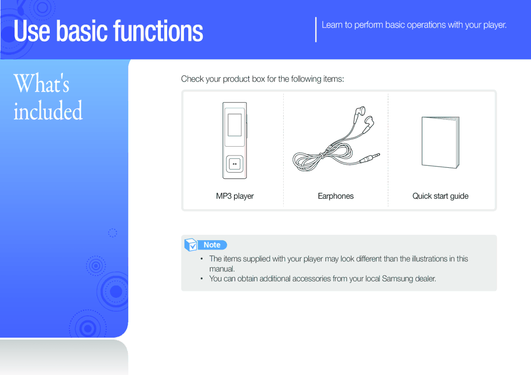 Samsung YP-U6AB/SUN Learn to perform basic operations with your player, Check your product box for the following items 