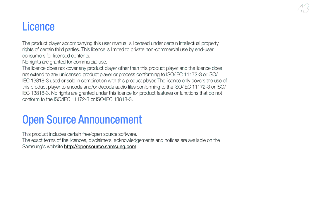 Samsung YP-U6QB/SUN, YP-U6AB/XEF, YP-U6AP/XEF, YP-U6QP/XEF, YP-U6QB/XEF Licence, No rights are granted for commercial use 