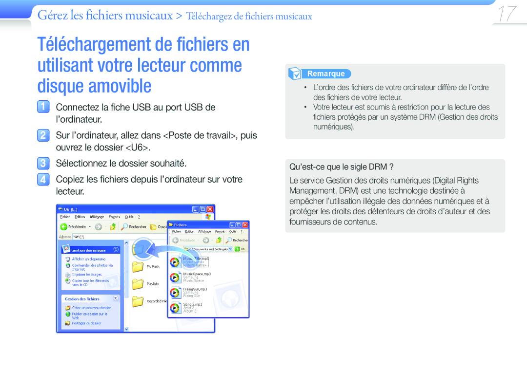 Samsung YP-U6QB/XEF, YP-U6AB/XEF, YP-U6AP/XEF, YP-U6QP/XEF manual Qu’est-ce que le sigle DRM ? 