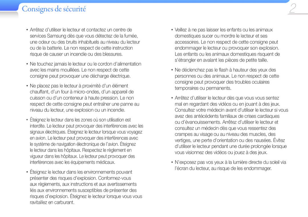 Samsung YP-U6AB/XEF, YP-U6AP/XEF, YP-U6QP/XEF, YP-U6QB/XEF manual Consignes de sécurité 