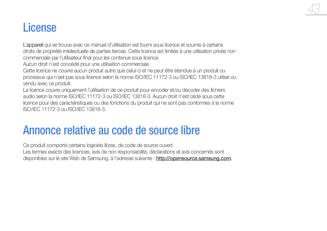 Samsung YP-U6AP/XEF, YP-U6AB/XEF, YP-U6QP/XEF, YP-U6QB/XEF manual License, Annonce relative au code de source libre 