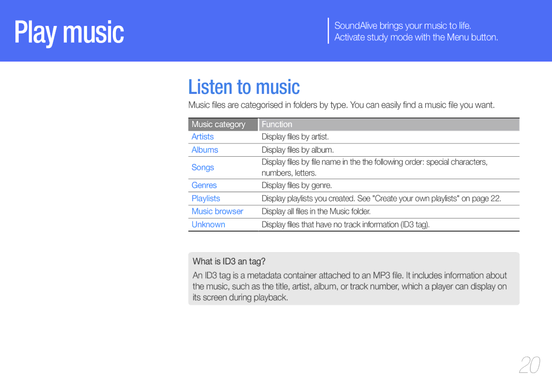 Samsung YP-U7 user manual Listen to music 