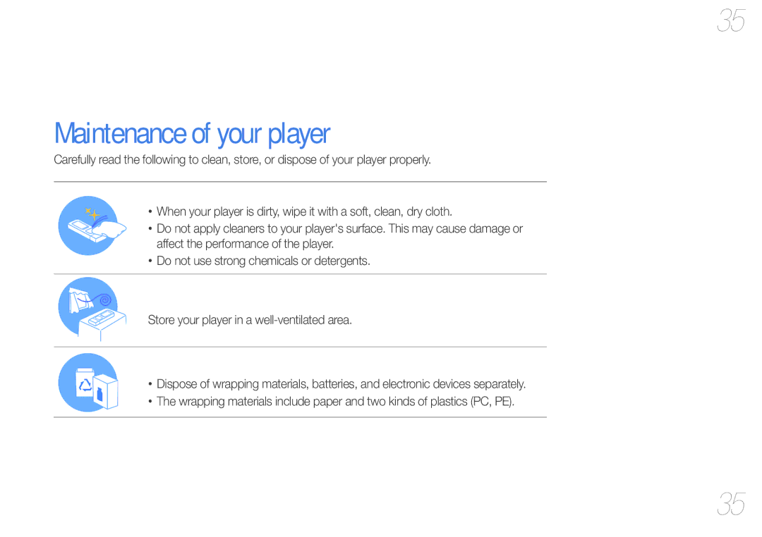 Samsung YP-U7 user manual Appendix, Maintenance of your player 