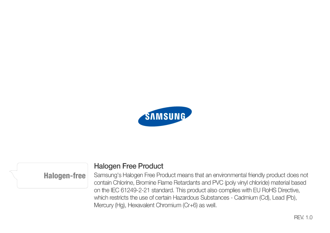 Samsung YP-U7 user manual Halogen Free Product 