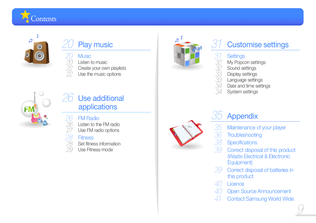 Samsung YP-U7 user manual Contents 