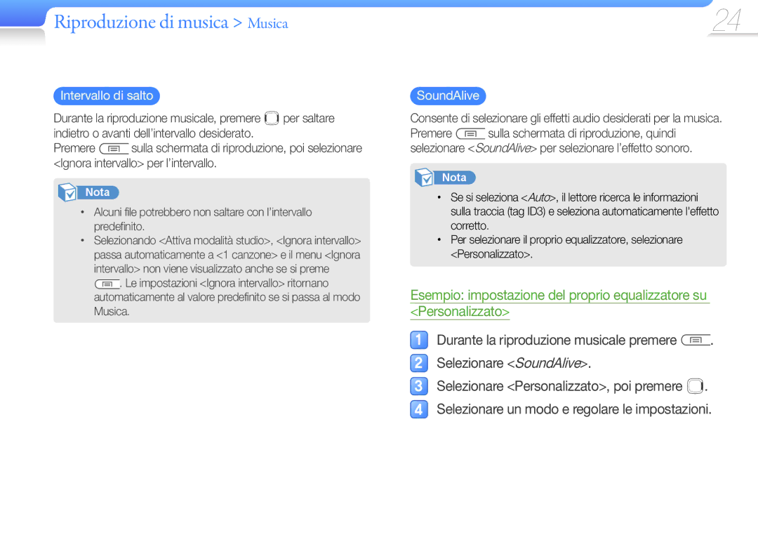 Samsung YP-U7AB/EDC, YP-U7AP/EDC, YP-U7AS/EDC manual Intervallo di salto, SoundAlive 