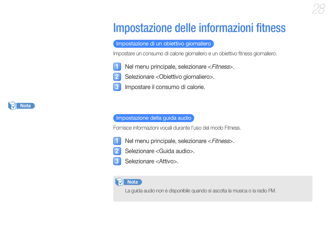 Samsung YP-U7AP/EDC, YP-U7AB/EDC manual Impostazione delle informazioni fitness, Impostazione di un obiettivo giornaliero 