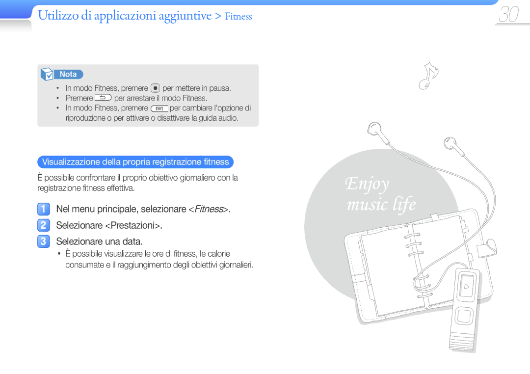 Samsung YP-U7AB/EDC, YP-U7AP/EDC, YP-U7AS/EDC manual Visualizzazione della propria registrazione fitness 